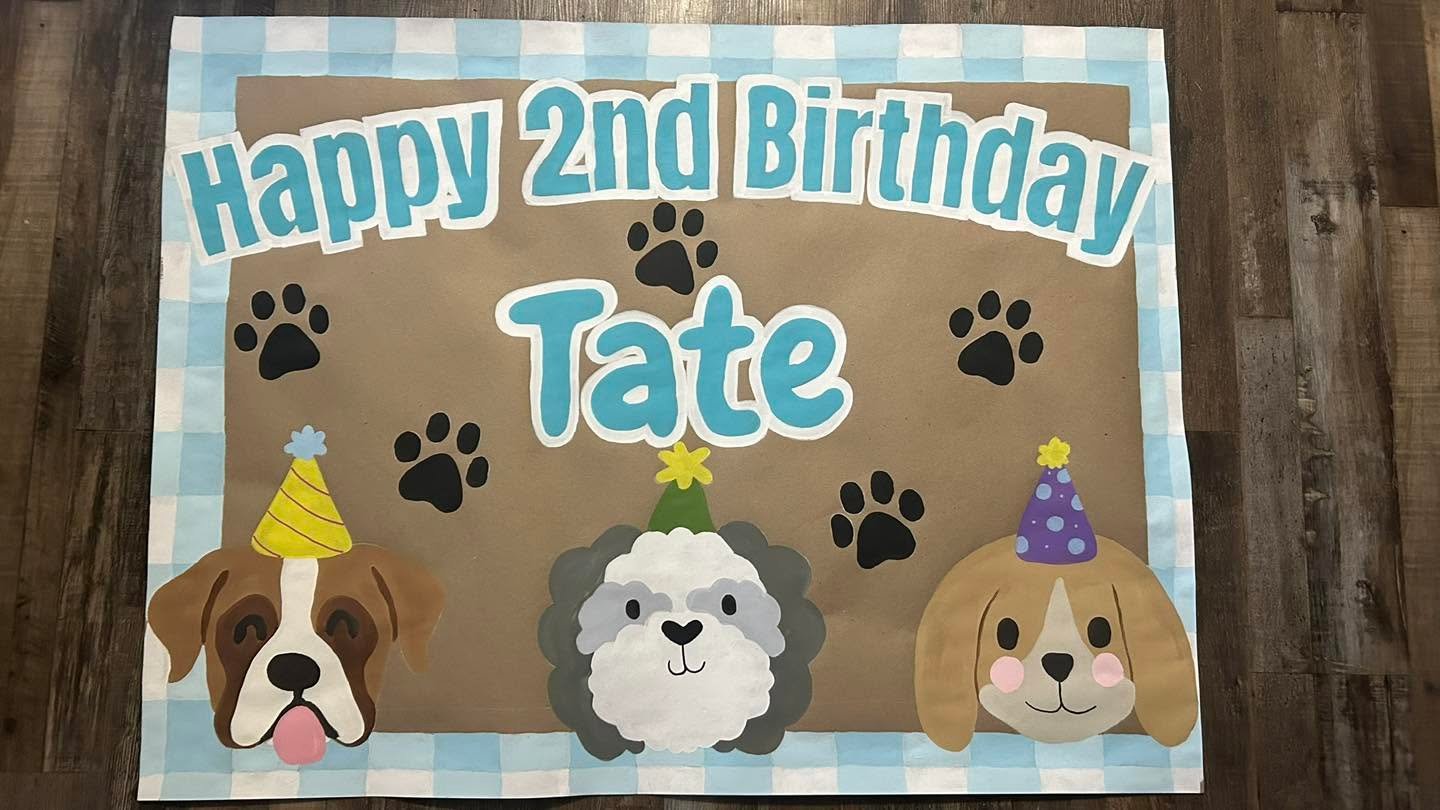 Hand-painted birthday banner by Banner Barn