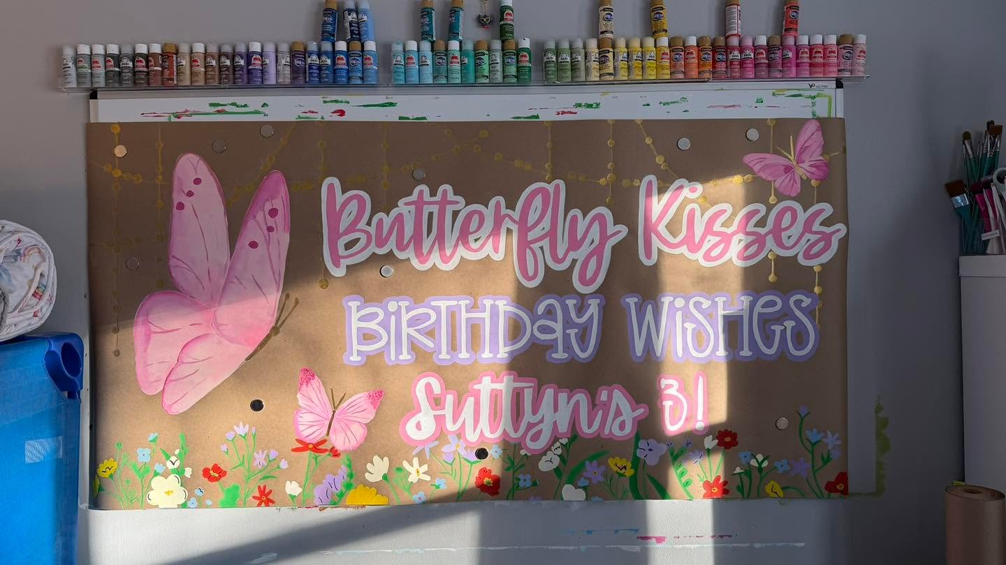 Hand-painted birthday banner by Banner Barn